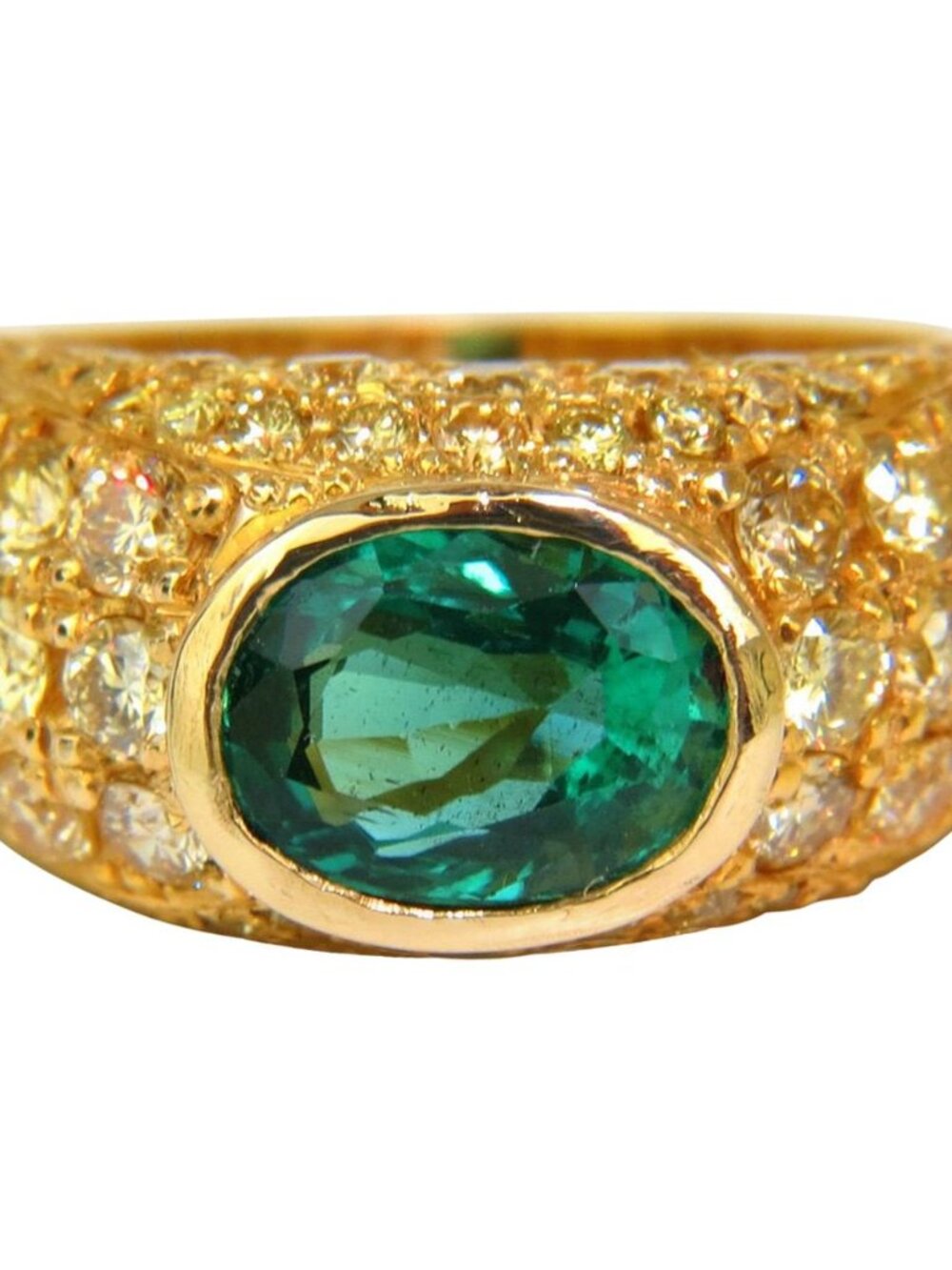 6.30CT ETERNITY NATURAL EMERALD FANCY YELLOW COLOR DIAMONDS RING 14kt*
